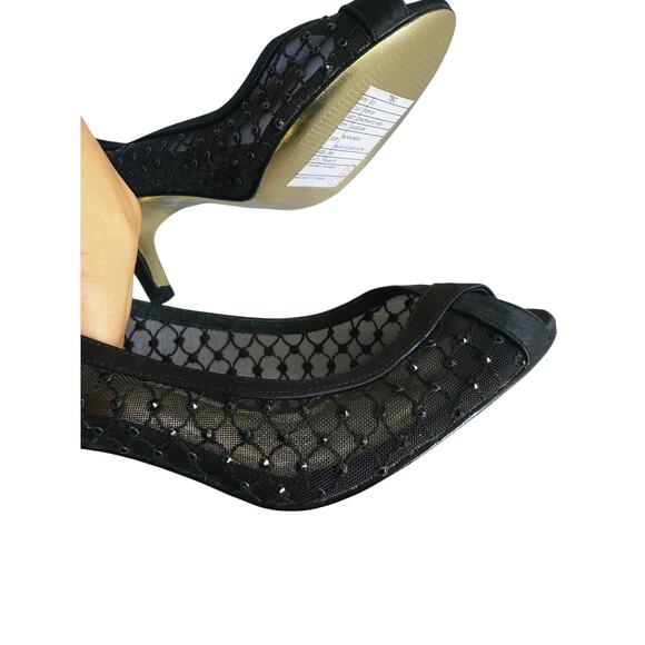 Adrianna Papell Jamie Peep Toe Pump Satin Heels Crystals Black 6M Evening Event - Picture 5 of 9